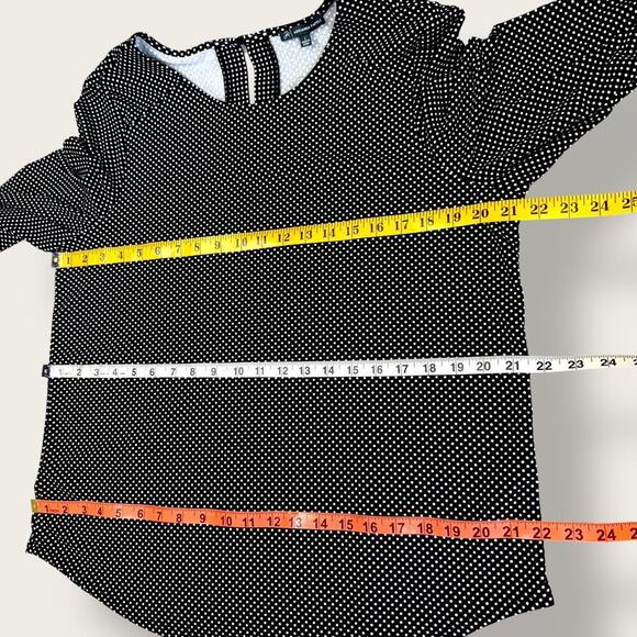 Adrianna Papell Polka Dots 3/4 Sleeve Relax Fit Top Blouse Size L Black & White - Picture 11 of 13